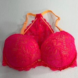 Victoria’s Secret date racerback lace bra neon pink size 34DD